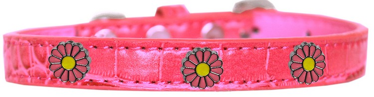 Pink Daisy Widget Croc Dog Collar Bright Pink Size 12